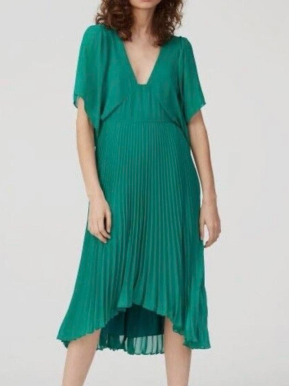 Club Monaco Zorbina Pleated High-Low Dress - Emerald Green